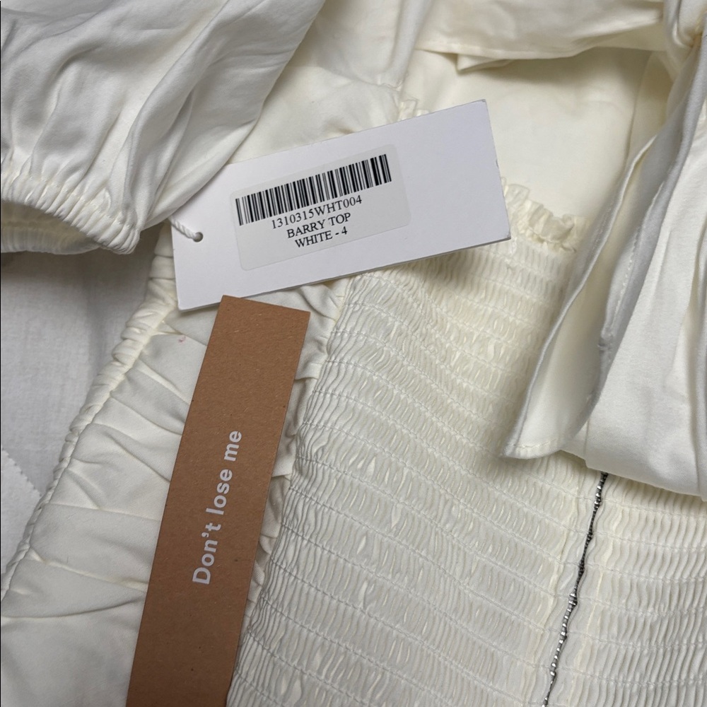 NWT [$245] Reformation Barry Ivory Puff-Sleeve Ruched Square-Neck Top - Picture 5 of 6